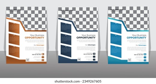 Diseño minimalista y creativo. Plantilla de vectores. Forma moderna y diseño abstracto para los negocios. Diseño moderno de volante con colores combinados. 3 colores limpian el diseño del paquete con una forma mínima. 