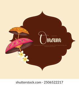 Minimal and creative illustration with decorated background of Onam celebration of India. Kerala festival banner, poster, greeting card. vector illustration