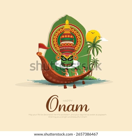 Minimal and creative illustration with decorated background of Onam celebration of India. Kerala festival banner, poster, greeting card. vector illustration.