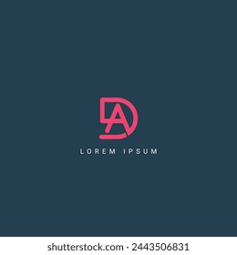 Minimal creative initial based AD logo and DA logo. Letter AD DA creative elegant monogram white color on black background