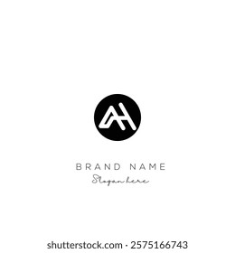 Minimal creative initial based AH logo and HA logo. Letter AH HA creative elegant monogram Black and white.