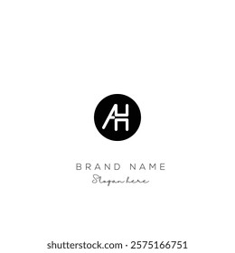 Minimal creative initial based AH logo and HA logo. Letter AH HA creative elegant monogram Black and white.