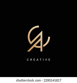 Minimal Creative Initial Based CA and AC logo. Letter CA AC creative elegant Monogram luxury logo with golden color.
