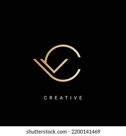Minimal Creative Initial Based CV and VC logo. Letter CV VC creative elegant Monogram luxury logo with golden color.