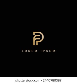 Minimal creative initial based FP logo and PF logo. Letter FP PF creative elegant monogram white color on black background