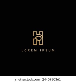 Minimal creative initial based HR logo and RH logo. Letter HR RH creative elegant monogram white color on black background