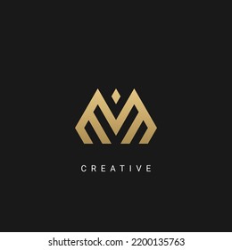 Minimal Creative Initial Based M and MM geometric fashion brands logo with black and gold color.