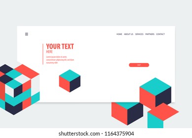 Diseño de Anuncio de Web isométrico creativo mínimo. Cubo Vector isometría futurista geométrica para texto. Caja plana del bloque del negocio de la presentación.