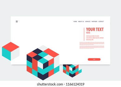 Minimal creative isometric web banner design. Cube vector futuristic isometry geometric for text. Flat presentation business block box.