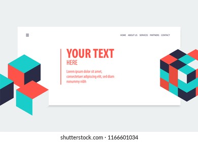 Minimal creative isometric web banner design. Cube vector futuristic isometry geometric for text. Flat presentation business block box.