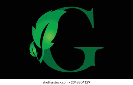 Letra mínima y creativa logotipo de hoja G en plantilla Fondo negro