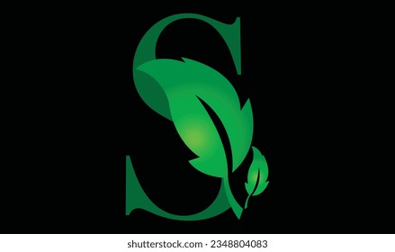 Minimal and creative letter S leaf logo on Black Background template