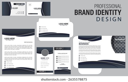 Minimal Creative modern simple organic corporate brand office stationary design set template including business card, ID card, Letterhead, envelope, file folder Corporate business editable vector file
