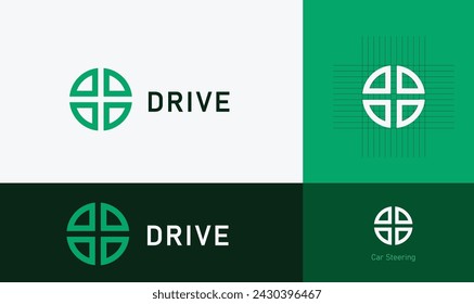 Minimal and Creative monogram and letter mark Transport and travel business logo design with steering of car