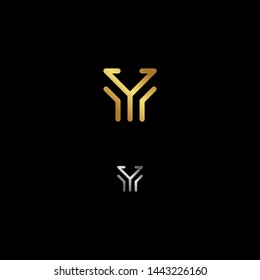 Minimal Creative Monogram Letter Y Logo Design Vector with Gold an Silver colour