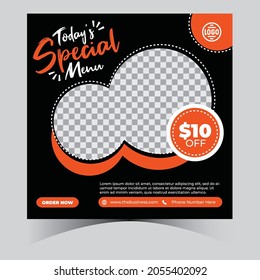 Minimal and creative orange and black restaurant food social media banner for restaurants template