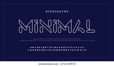 Minimal Creative Outline Alfabeto monograma de doble línea y Fuentes tecnológicas. Las líneas de la fuente son regulares en mayúsculas y minúsculas. Ilustración vectorial.