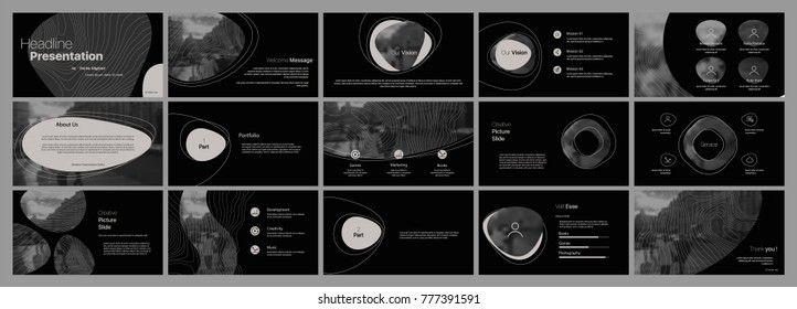 Minimal creative presentation templates elements on a black background. Vector infographics. Use in Presentation, flyer and leaflet, corporate report, marketing, advertising, annual report, banner.