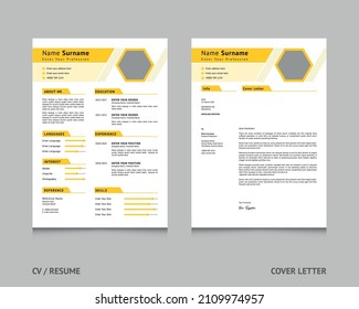 
Minimal Creative Resume Format CV Template Yellow Color Layout With Cover Letter