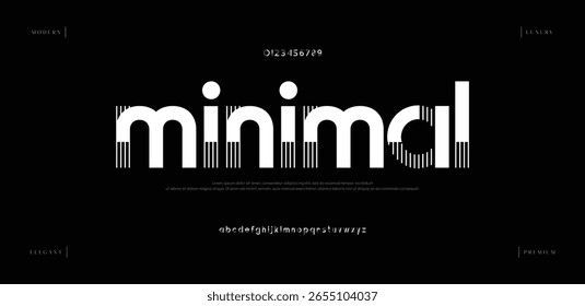 Mínimo criativo simples urbano alfabeto fonte. Abstrato digital futurista, logotipo, música, esporte, tipografia de tecnologia mínima. Ilustração de vetor numérico simples
