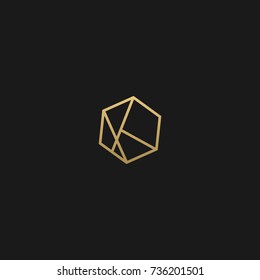 Minimal and Creative Unique Geometric Style K initial based black and gold color logo