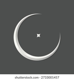 Minimal Crescent Moon with Small Star Icon. Elegant Night Sky Symbol. Simple Celestial Shape for Islamic, Ramadan, Astrology, Logo, Poster, Tattoo and Modern Decorative Design.