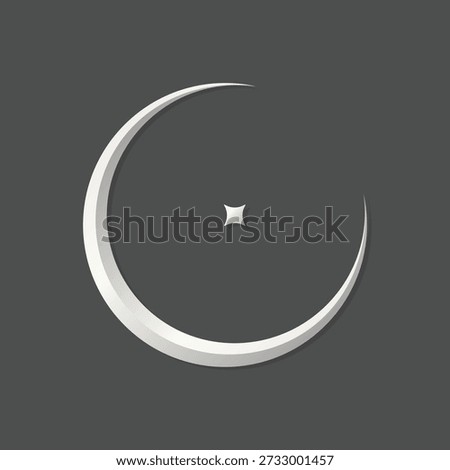 Minimal Crescent Moon with Small Star Icon. Elegant Night Sky Symbol. Simple Celestial Shape for Islamic, Ramadan, Astrology, Logo, Poster, Tattoo and Modern Decorative Design.