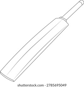 Minimal cricket bat outline vector illustration in clean line art style, perfect for sports design, cricket graphics, icons, printable artwork, and athletic branding projects.