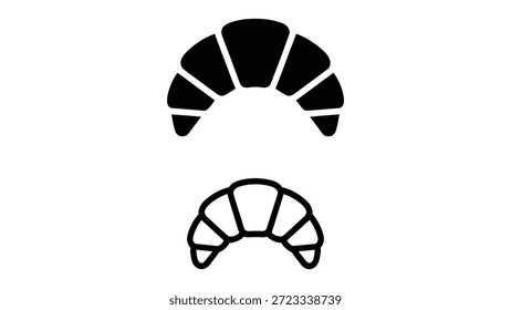 minimal croissant icon set in solid and outline style isolated on white background for bakery, breakfast, food branding and ui design