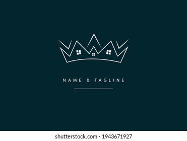 Logotipo de la corona mínima y el concepto del hogar. Logo de la corona inmobiliaria