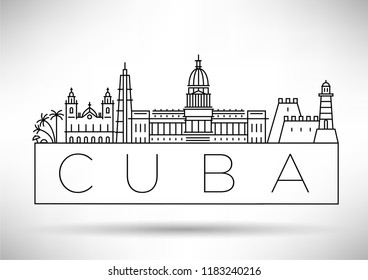 Minimal Cuba City Linear Skyline with Typographic Design