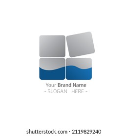 minimal cube and ocean wave logo concept vector