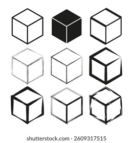 Minimal cube shapes. Geometric black white. Abstract block structure. Vector illustration.