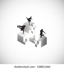 minimal cubes art with breakdance silhoutte.