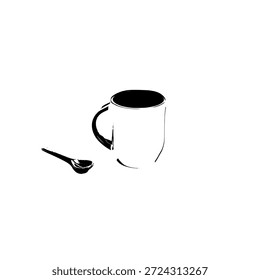 Minimal cup and spoon vector illustration representing hot beverage, tea or coffee concept