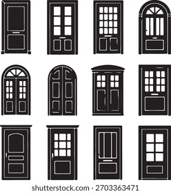 Conjunto de iconos vectoriales de silueta de armario y gabinete mínimo