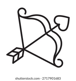 Icono de línea de arco cupido mínimo con trazo editable. Ilustración vectorial de contorno limpio para diseños de San Valentín, símbolos de amor, tarjetas románticas y gráficos festivos.