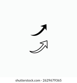  Conjunto de iconos de flecha curva mínima: símbolo de crecimiento ascendente, negro y estilo de contorno