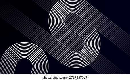 Padrão Abstrato de Linha Curva Mínima no Plano de Fundo Escuro. Linhas de fluxo monocromáticas modernas com ritmo geométrico suave. Elegante design de onda de linha contínua em estilo contemporâneo.