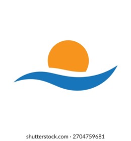 Minimal Curved Ocean Wave Beneath A Half-Circle Sun Modern Emblem