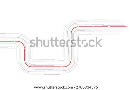 Minimal curved pathway line with soft gray tracks and a bold red arrow, symbolizing direction, workflow, process, and forward movement in modern graphic design