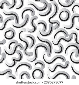 Minimal curvy line seamless pattern. Abstract trendy print, swirl paint brush stroke lines. Artistic stylish template for seamless background design. Chaotic ink brush scribbles decorative texture