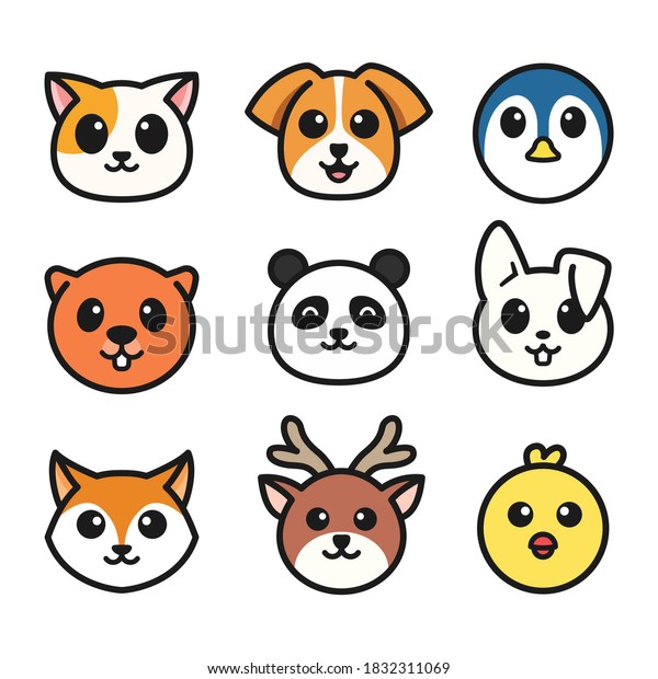 Minimal Cute Animals Face Design Stock Vector (Royalty Free) 1832311069 ...