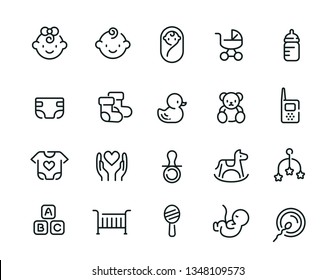 Baby stickers. Kids, children design elements for scrapbook. Decorative  vector icons with toys, clothes, sun and other cute newborn babies symbols  Stock Vector