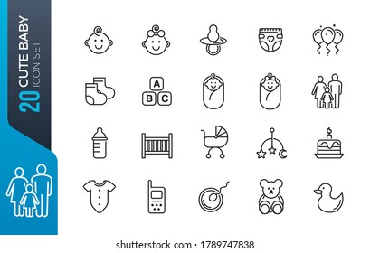 Minimal cute baby line icon set -  Editable Stroke