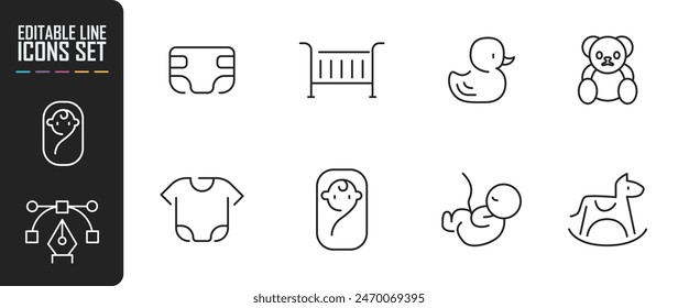 Minimal cute baby line icon set