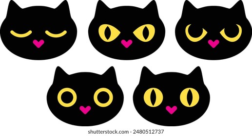 minimal cute black cat heads