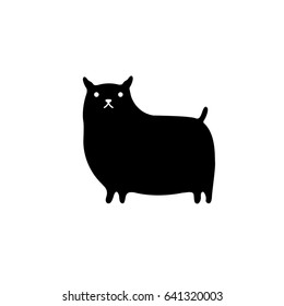 The minimal cute black fat cat vector logo icon on the white background