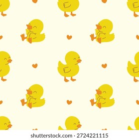 Patrón inconsútil lindo mínimo del pato con los corazones