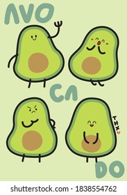 Minimal And Cute Flat Avocado Mascot Design. They're Here For Making You Smile. 